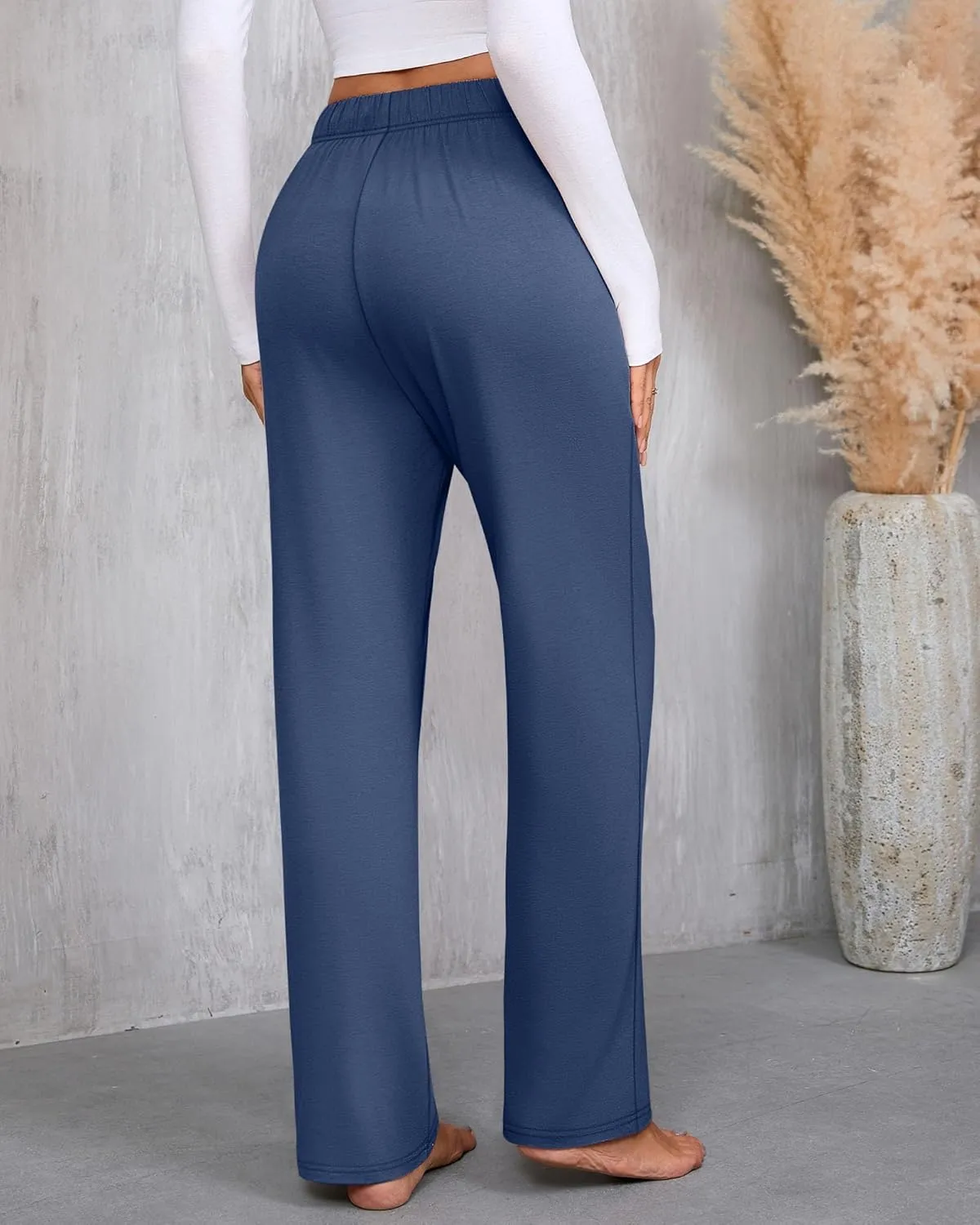 3 Pack Women's Lounge Pants with Pockets Casual Wide Leg Drawstring Yoga Pants Straight Trousers Spring Bottoms