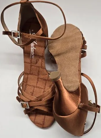 3" Jazlyn -- Women's Latin Sandal -- Dark Tan Satin