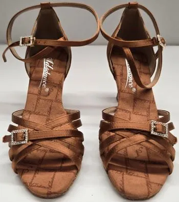 3" Jazlyn -- Women's Latin Sandal -- Dark Tan Satin