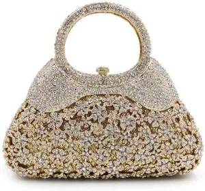 AAGAZA Hollow Out Dazzling Gold Crystal Handbag Women Evening Bags Metal Hard Case Wedding Bags Clutch Bridal Party Handbags /893