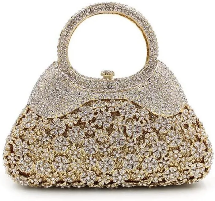 AAGAZA Hollow Out Dazzling Gold Crystal Handbag Women Evening Bags Metal Hard Case Wedding Bags Clutch Bridal Party Handbags /893