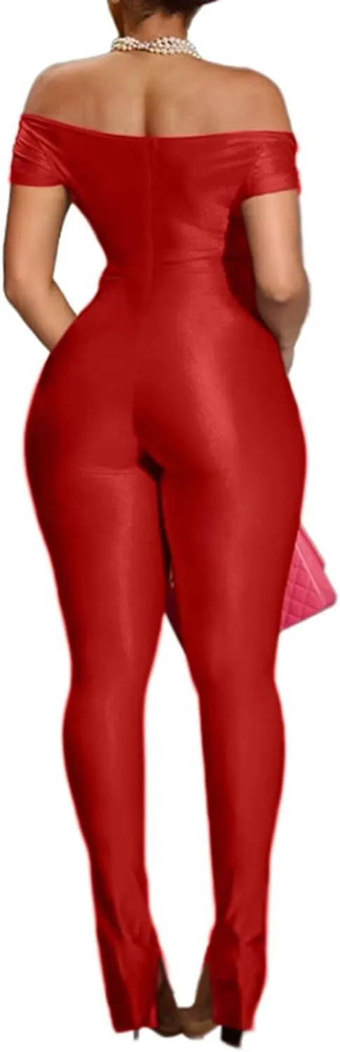 acelyn 2 Piece Outfits for Women Sexy Off Shoulder Tops Bodycon Flared Pant Sets Club Outfits Tracksuit