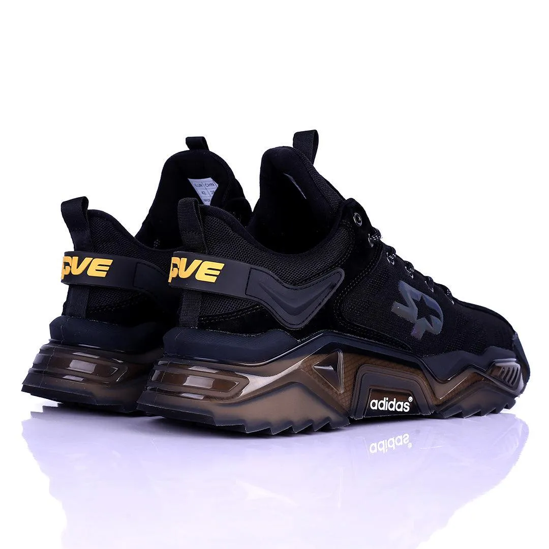 AD Logo Designed Black Sneakers With Tuned Pressure Sole
