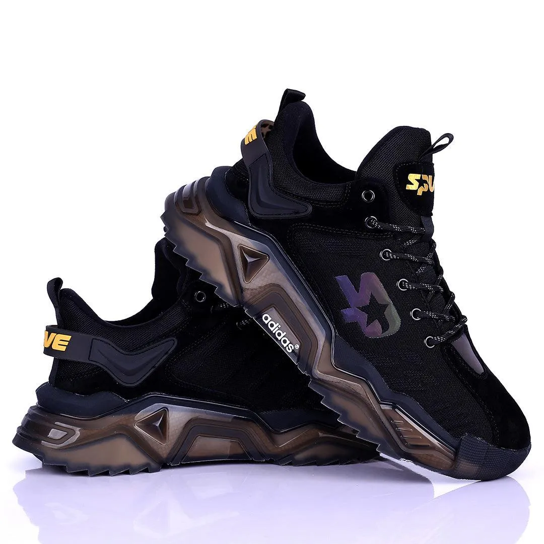 AD Logo Designed Black Sneakers With Tuned Pressure Sole