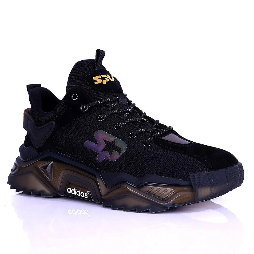 AD Logo Designed Black Sneakers With Tuned Pressure Sole