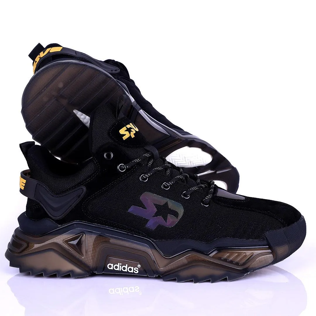 AD Logo Designed Black Sneakers With Tuned Pressure Sole