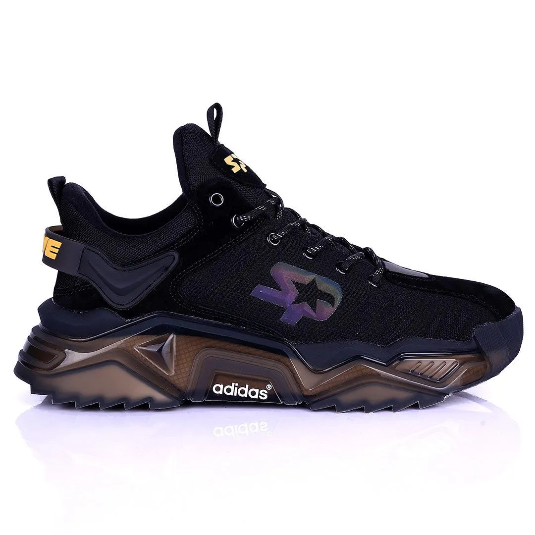 AD Logo Designed Black Sneakers With Tuned Pressure Sole