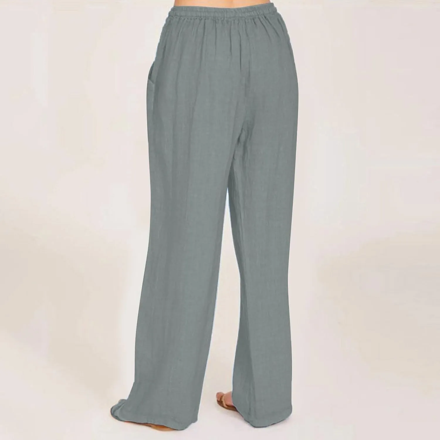 ADHOWBEW Linen Pants Women Casual Plus Size Stretch Petite Dressy Cotton Flowy High Waisted Work Lounge Dress Pants