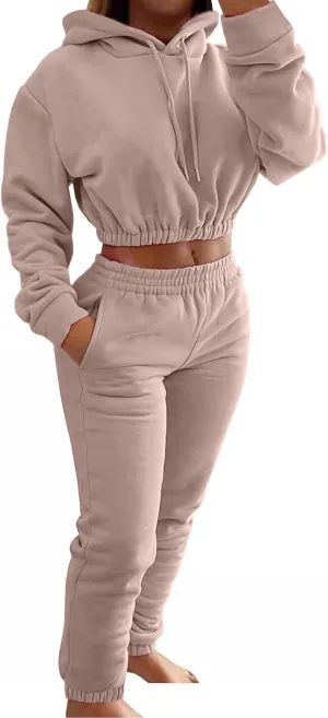 Akmipoem Sweatsuits for Women Set 2 Piece Tracksuits Outfits Casual Long Sleeve Crop Hoodie Jogger Pants Matching Sets