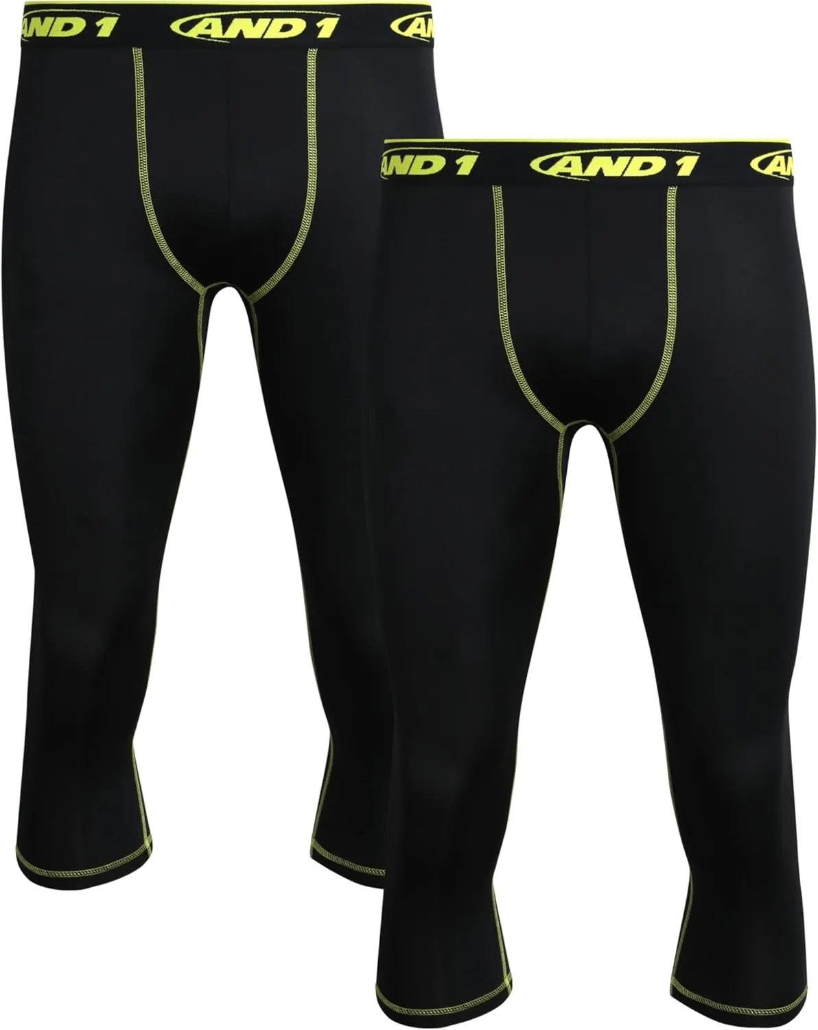 AND1 Men's Compression Leggings - 2 Pack Lightweight Moisture-Wicking Active Sports Compression Pants for Men (Sizes: S-XL)