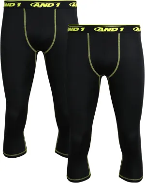 AND1 Men's Compression Leggings - 2 Pack Lightweight Moisture-Wicking Active Sports Compression Pants for Men (Sizes: S-XL)