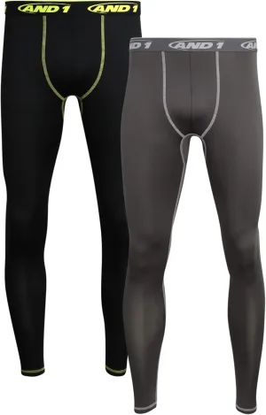 AND1 Men's Compression Leggings - 2 Pack Lightweight Moisture-Wicking Active Sports Compression Pants for Men (Sizes: S-XL)