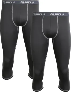 AND1 Men's Compression Leggings - 2 Pack Lightweight Moisture-Wicking Active Sports Compression Pants for Men (Sizes: S-XL)