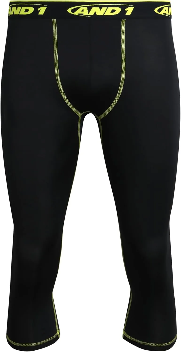 AND1 Men's Compression Leggings - 2 Pack Lightweight Moisture-Wicking Active Sports Compression Pants for Men (Sizes: S-XL)