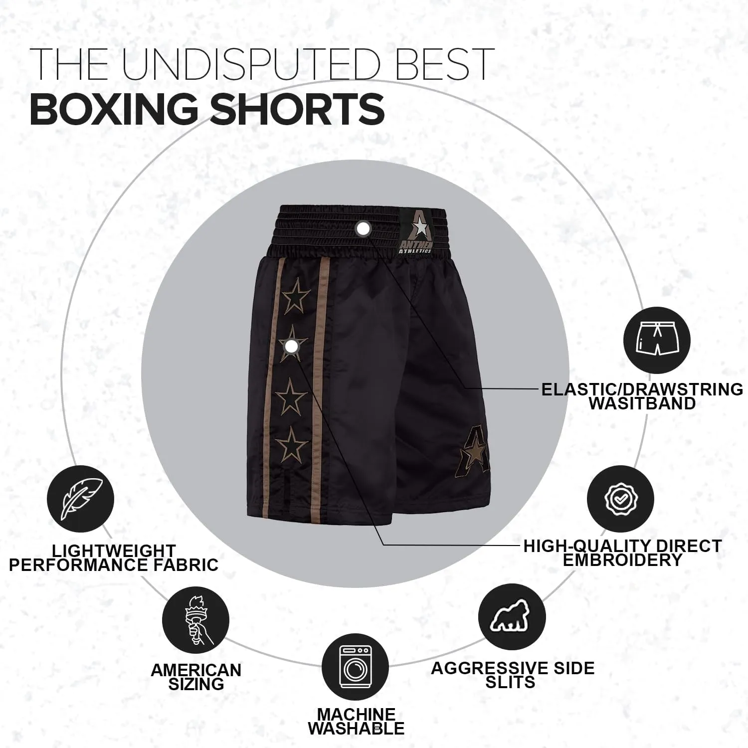 Anthem Athletics Classic Boxing Shorts for Men & Women - Machine Washable Boxer Trunks Costume Muay Thai