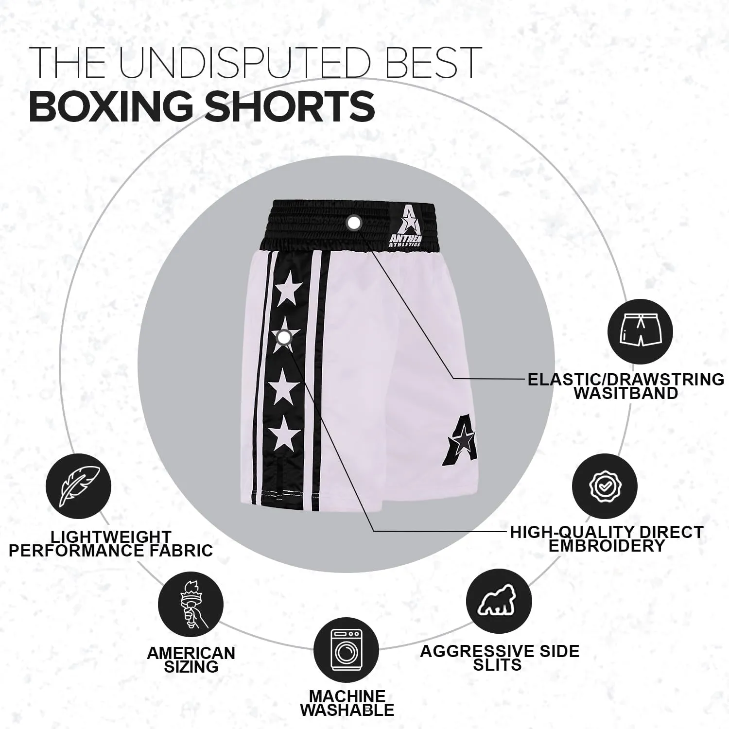 Anthem Athletics Classic Boxing Shorts for Men & Women - Machine Washable Boxer Trunks Costume Muay Thai