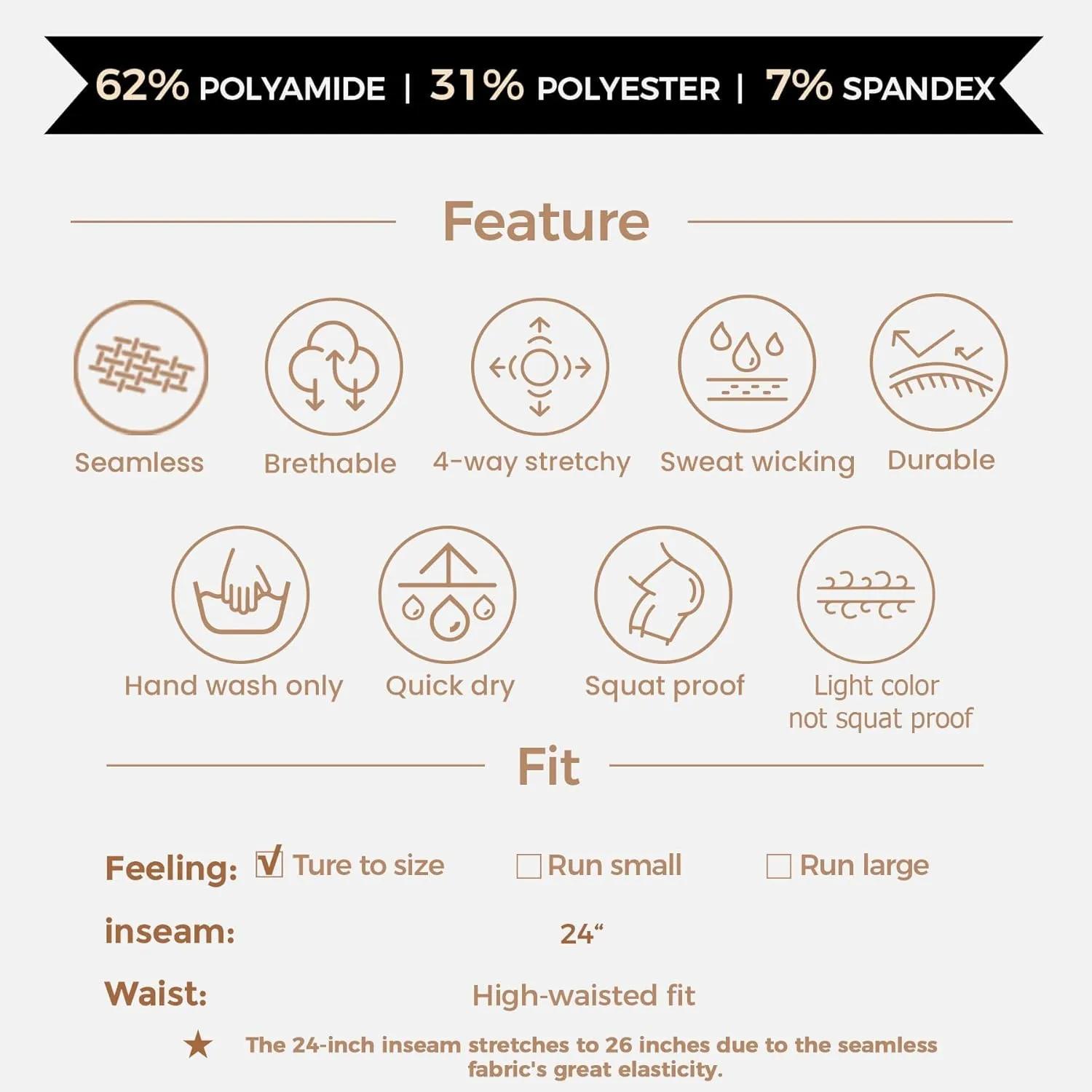 Aoxjox Scrunch Seamless Leggings for Women High Waisted Tummy Control 2.0 Smile Contour Workout Yoga Pants 24"