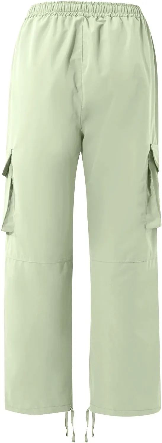Baggy Cargo Pants for Men Casual Drawstring Waist Hiking Pants with Pockets Outdoor Lightweight Parachute Pants