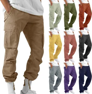Baggy Cargo Pants for Men Casual Drawstring Waist Hiking Pants with Pockets Outdoor Lightweight Parachute Pants