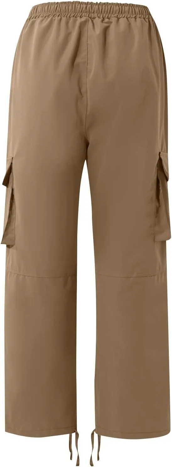 Baggy Cargo Pants for Men Casual Drawstring Waist Hiking Pants with Pockets Outdoor Lightweight Parachute Pants