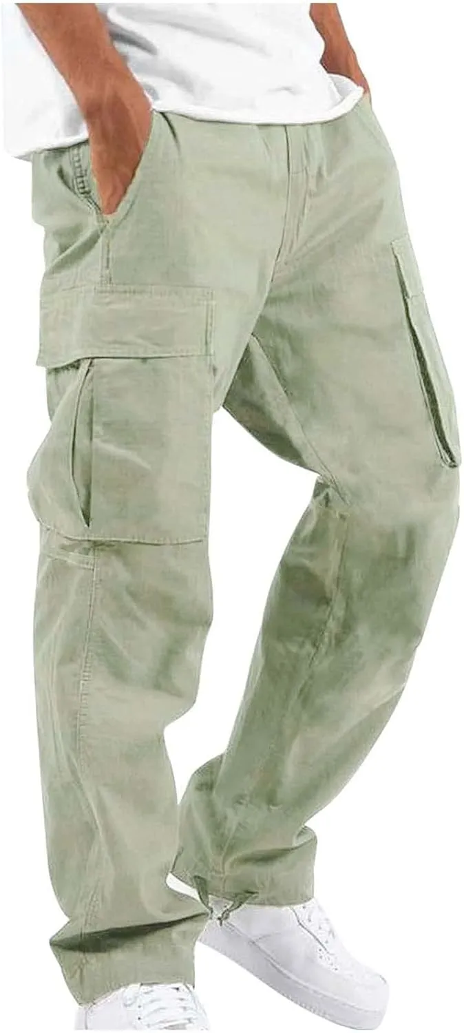 Baggy Cargo Pants for Men Casual Drawstring Waist Hiking Pants with Pockets Outdoor Lightweight Parachute Pants