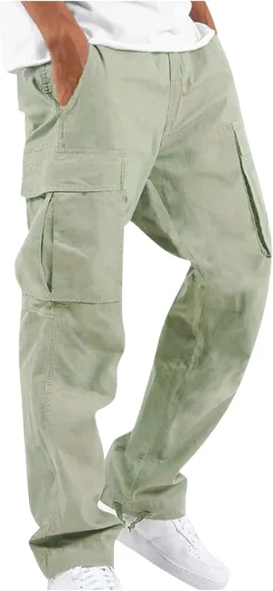Baggy Cargo Pants for Men Casual Drawstring Waist Hiking Pants with Pockets Outdoor Lightweight Parachute Pants
