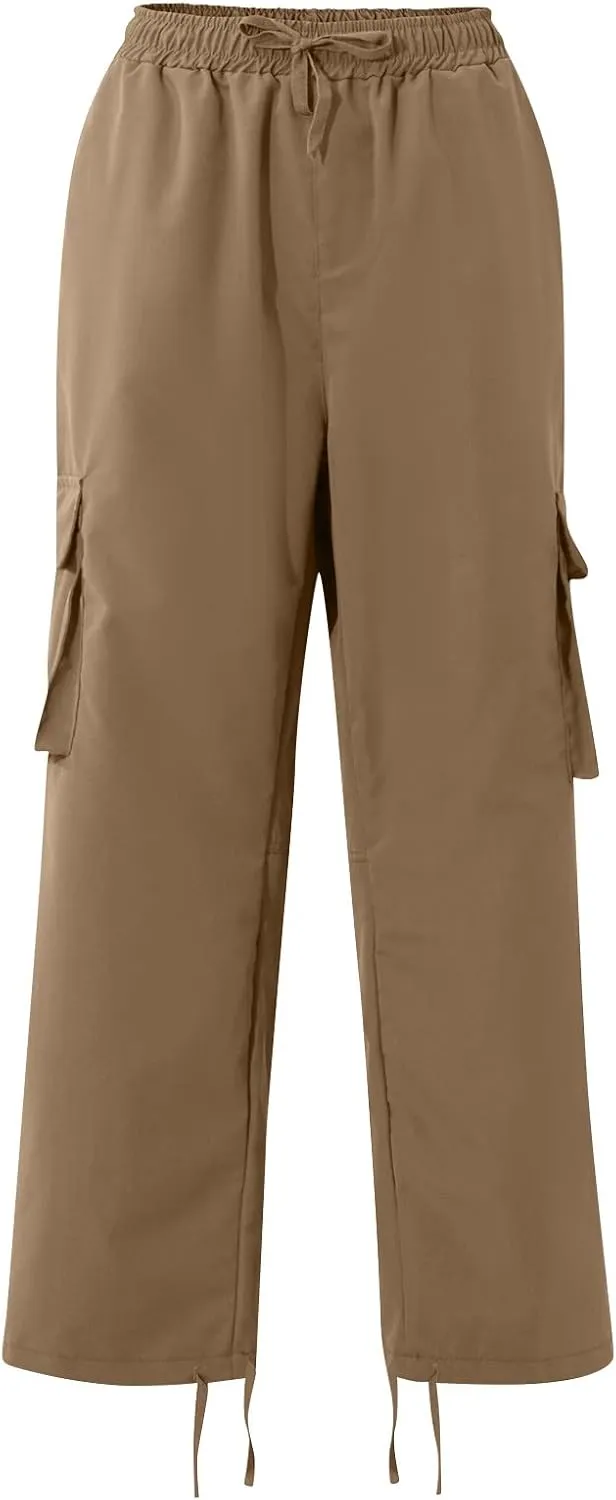Baggy Cargo Pants for Men Casual Drawstring Waist Hiking Pants with Pockets Outdoor Lightweight Parachute Pants
