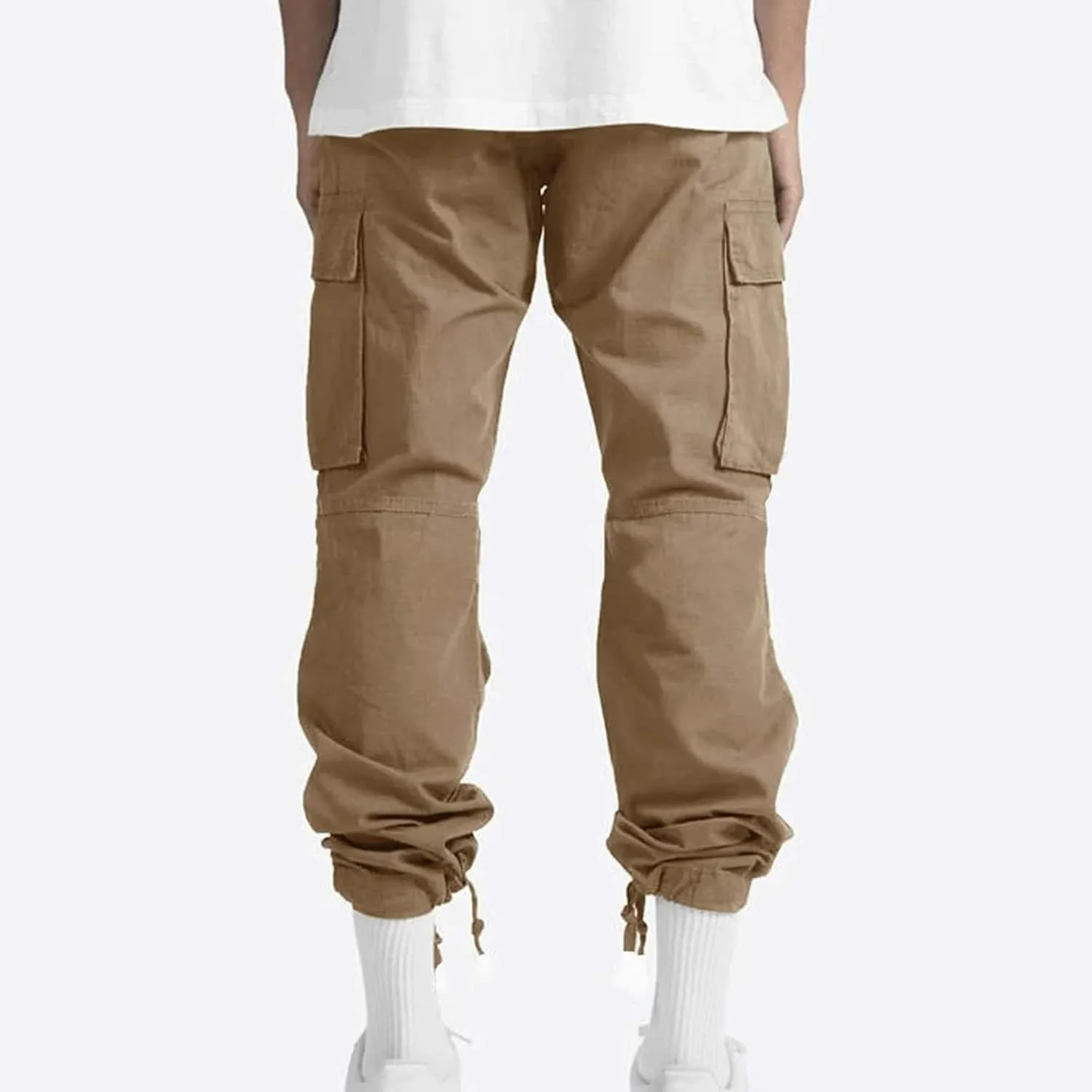 Baggy Cargo Pants for Men Casual Drawstring Waist Hiking Pants with Pockets Outdoor Lightweight Parachute Pants
