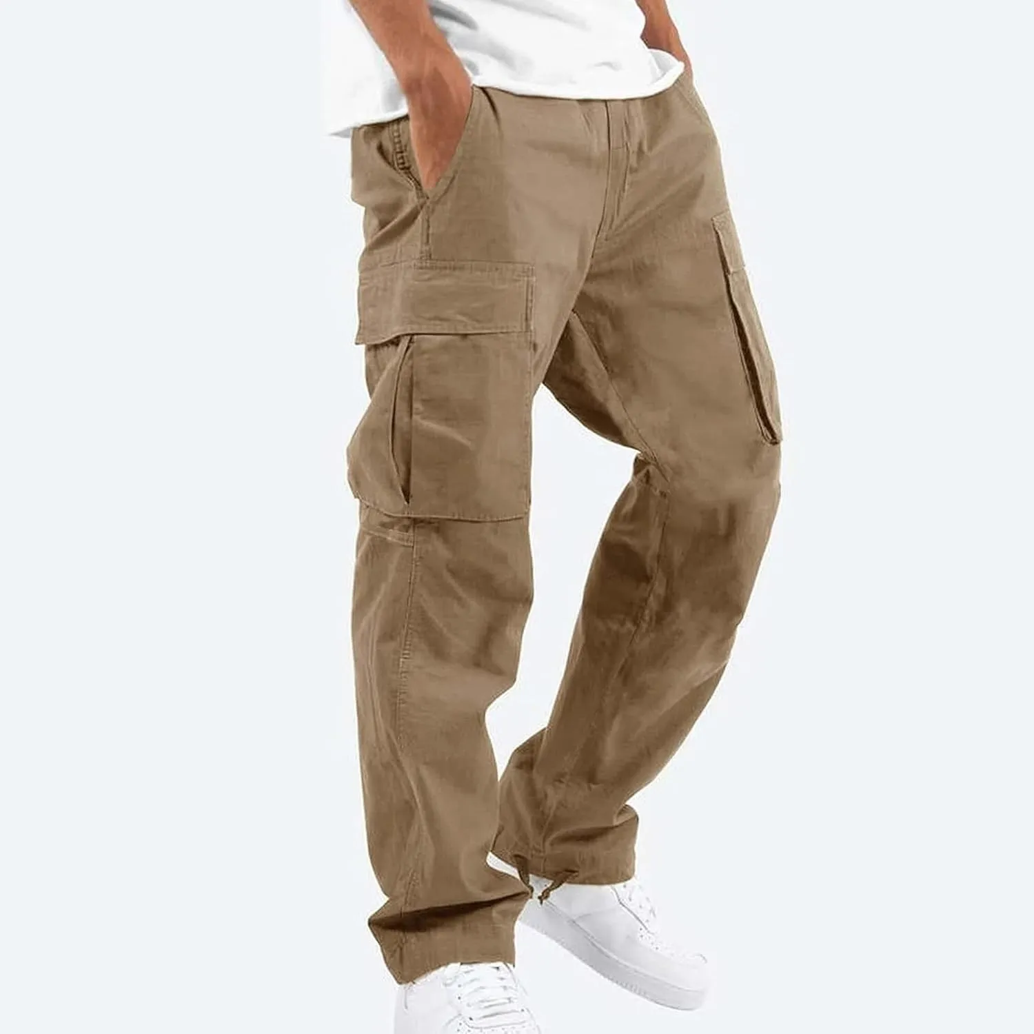 Baggy Cargo Pants for Men Casual Drawstring Waist Hiking Pants with Pockets Outdoor Lightweight Parachute Pants