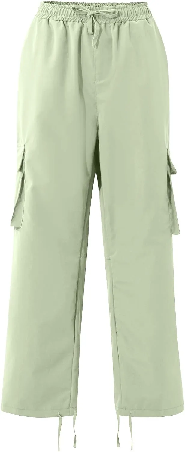 Baggy Cargo Pants for Men Casual Drawstring Waist Hiking Pants with Pockets Outdoor Lightweight Parachute Pants