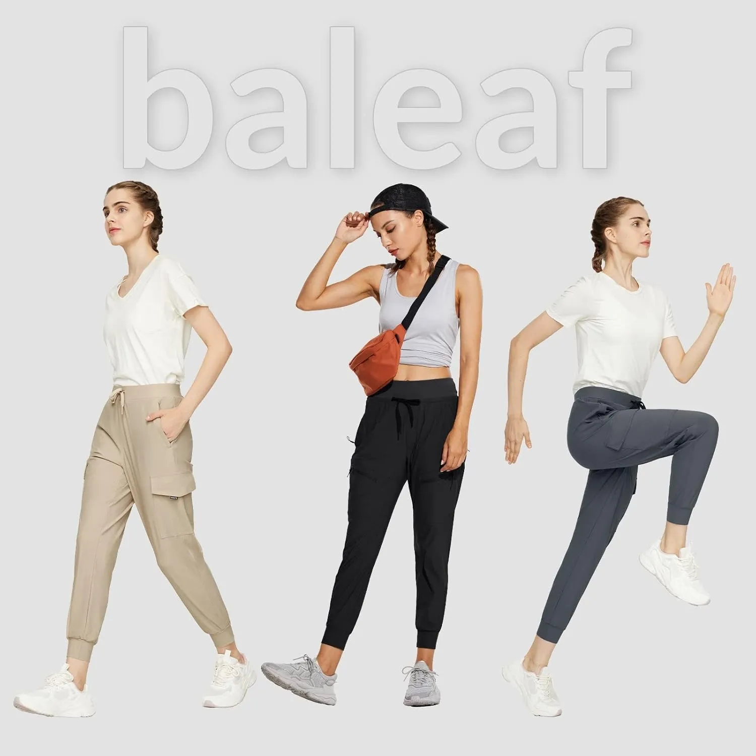 BALEAF Women's Joggers Lightweight Hiking Pants High Waist 5 Zipper Pockets Quick Dry Travel Athletic UPF50 