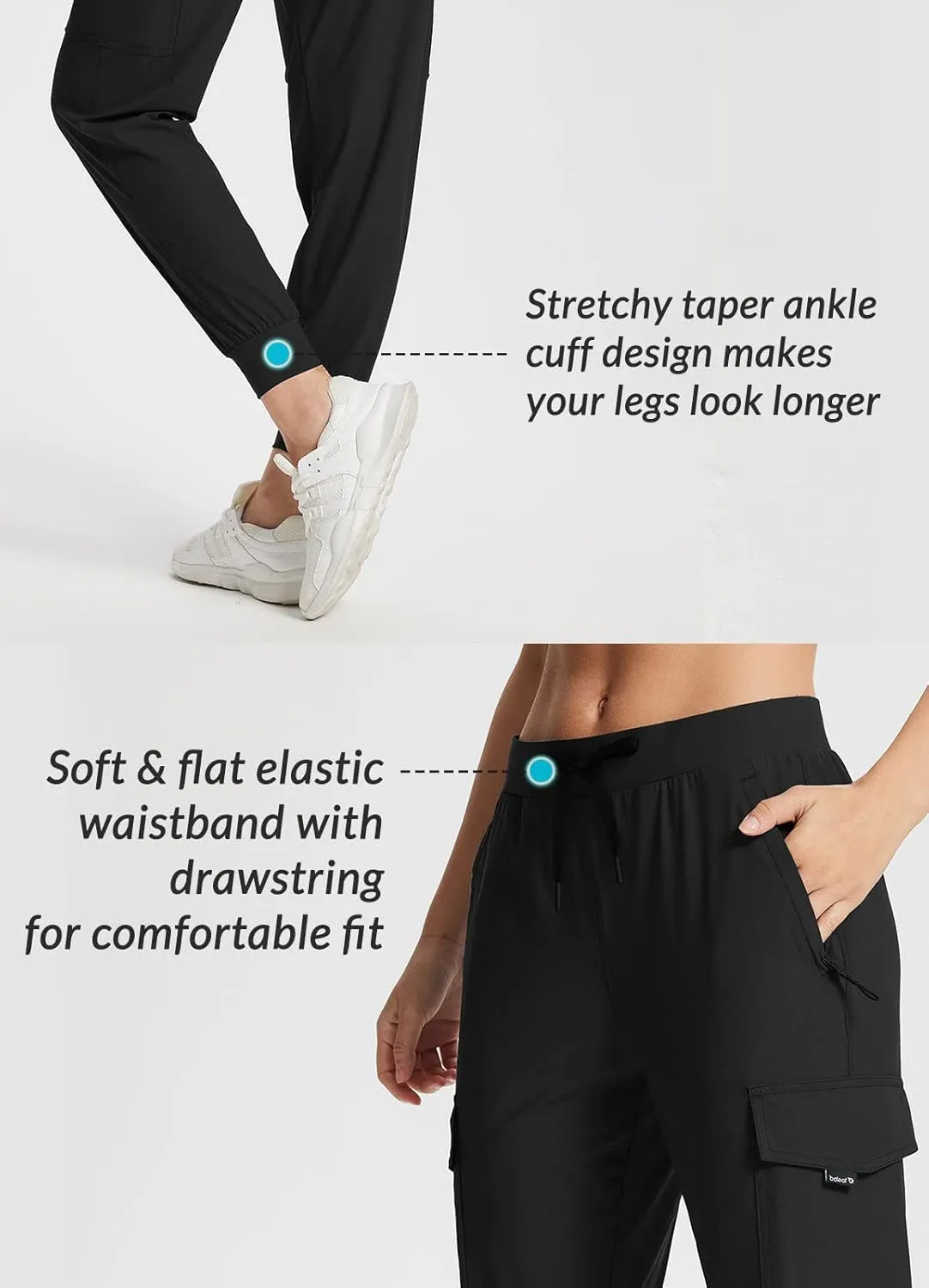 BALEAF Women's Joggers Lightweight Hiking Pants High Waist 5 Zipper Pockets Quick Dry Travel Athletic UPF50 
