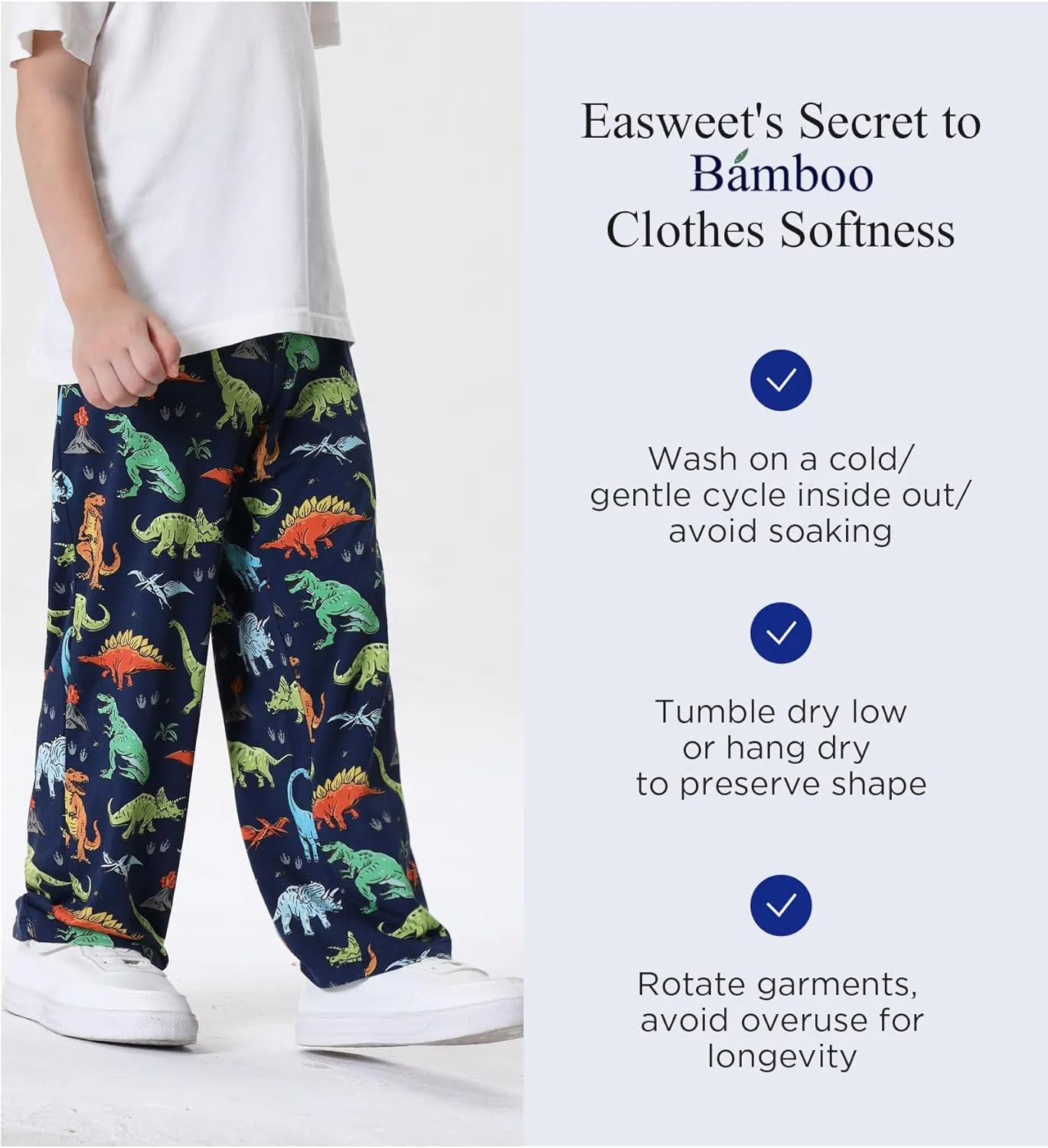 Bamboo Viscose Toddler Boys Wide Leg Pajama Pants Elastic Waist Pajama Bottom with Pockets