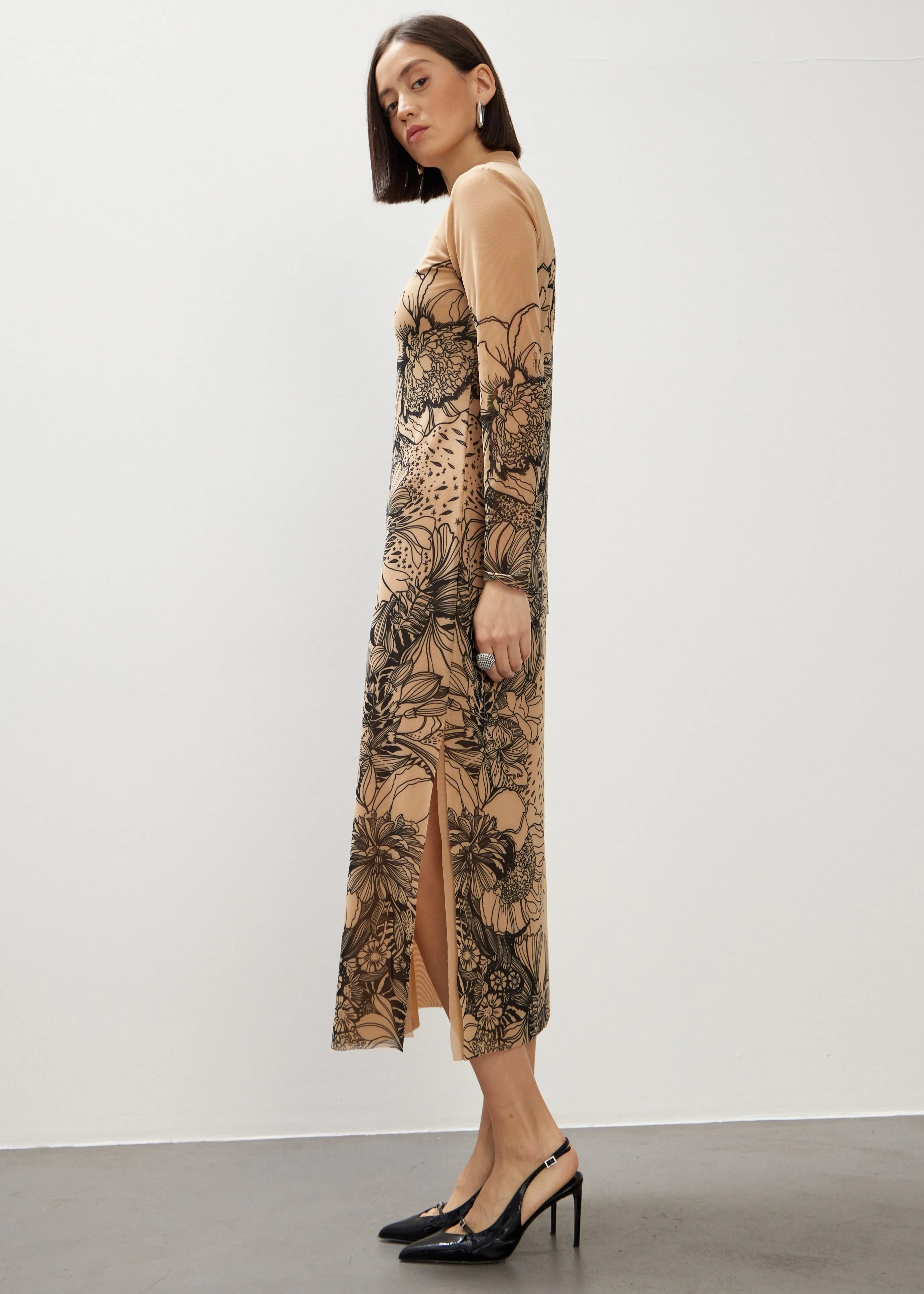 Beige Aster Mesh Dress for Formal and Party Looks