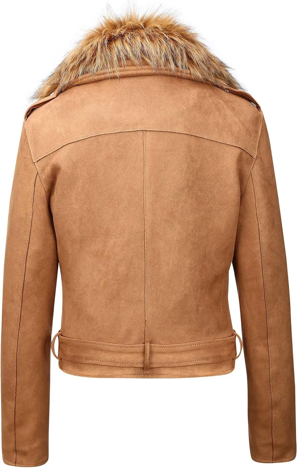 Bellivera Women Faux Leather Suede Jacket Moto Biker Coat Sherpa-Lined Overcoat with Removable Belt