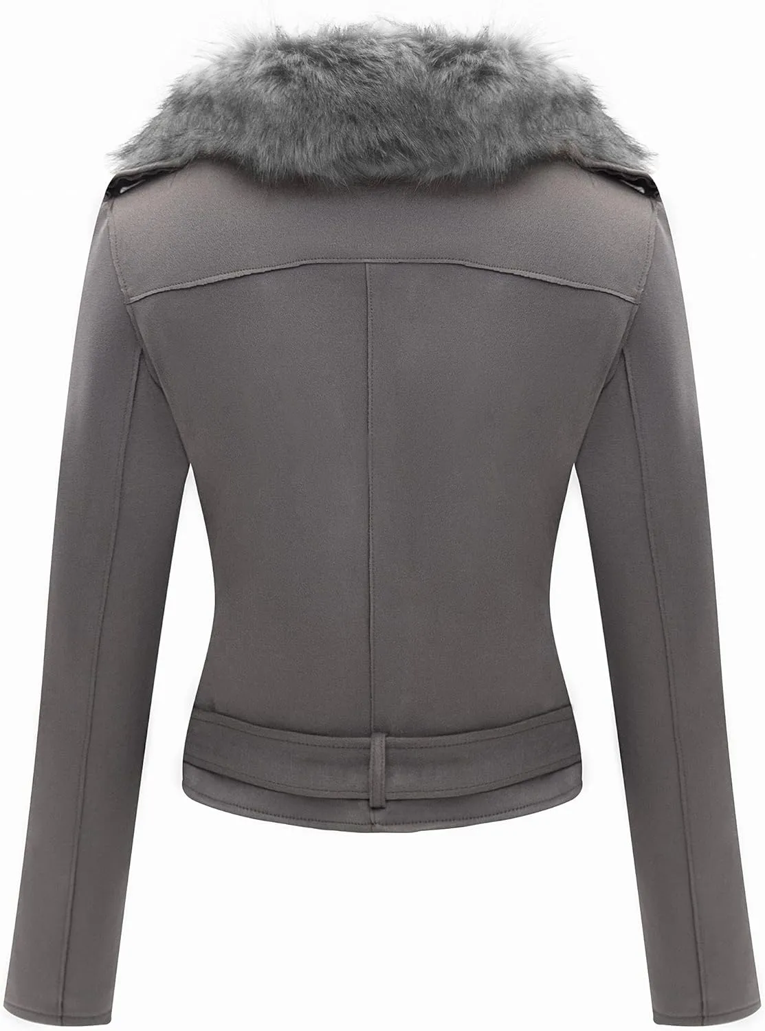 Bellivera Women Faux Leather Suede Jacket Moto Biker Coat Sherpa-Lined Overcoat with Removable Belt