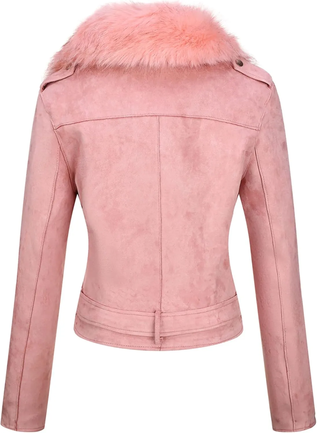 Bellivera Women Faux Leather Suede Jacket Moto Biker Coat Sherpa-Lined Overcoat with Removable Belt