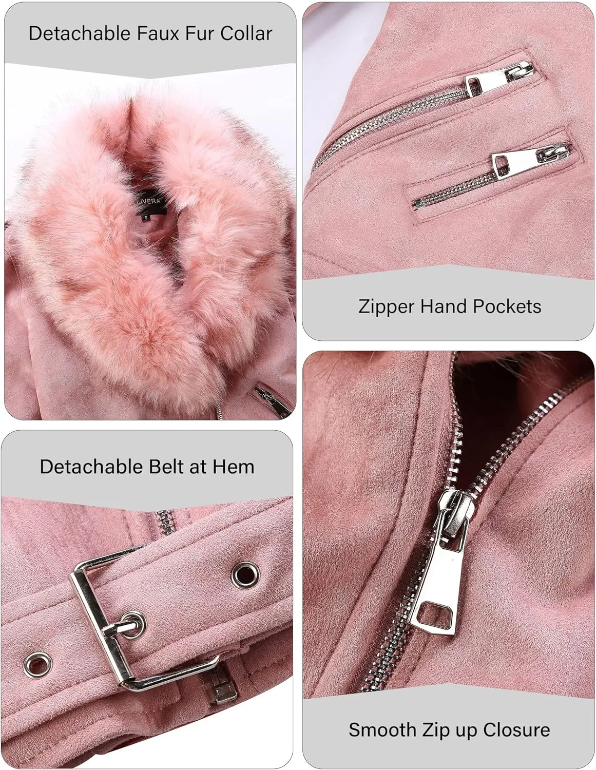Bellivera Women Faux Leather Suede Jacket Moto Biker Coat Sherpa-Lined Overcoat with Removable Belt