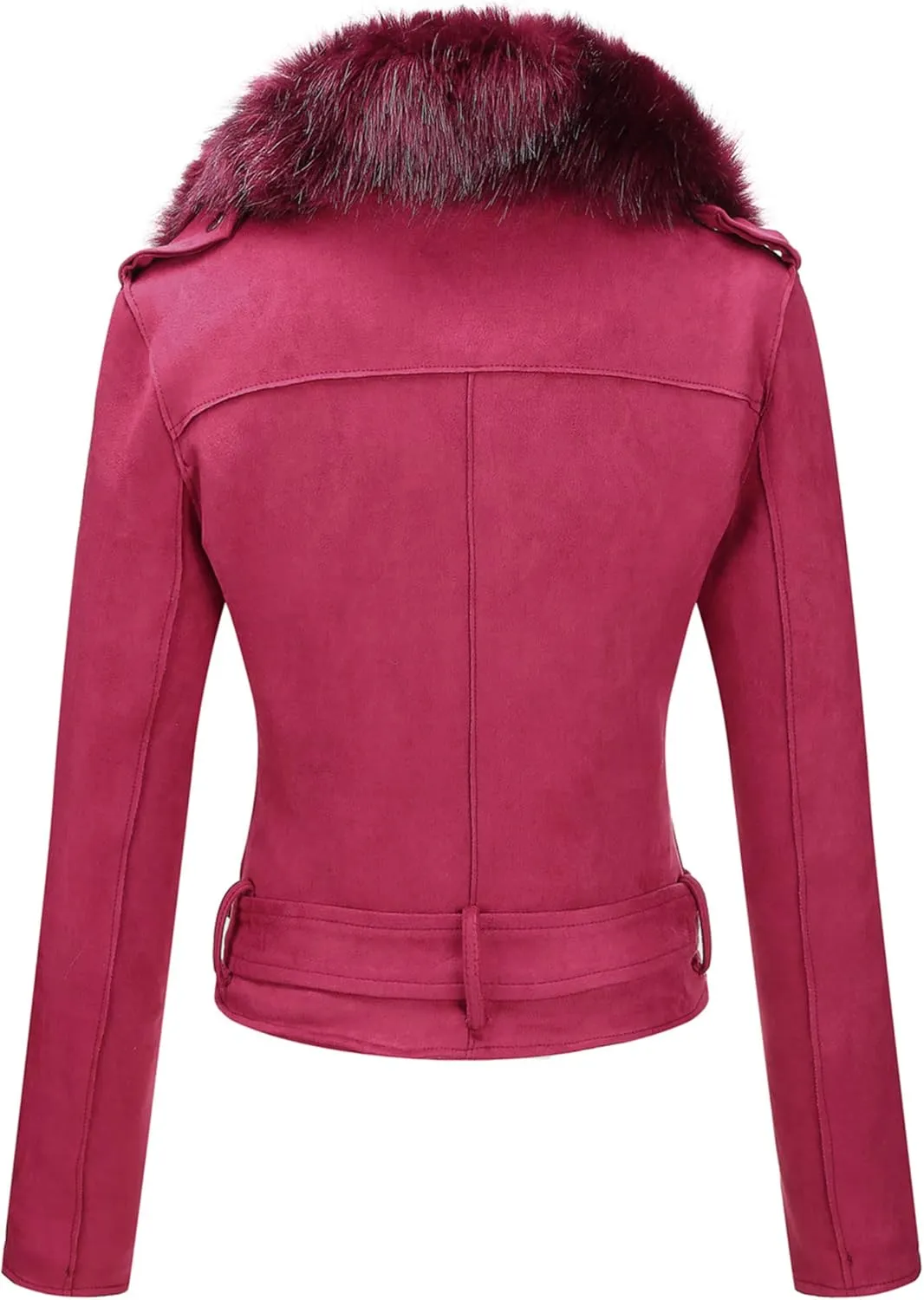 Bellivera Women Faux Leather Suede Jacket Moto Biker Coat Sherpa-Lined Overcoat with Removable Belt