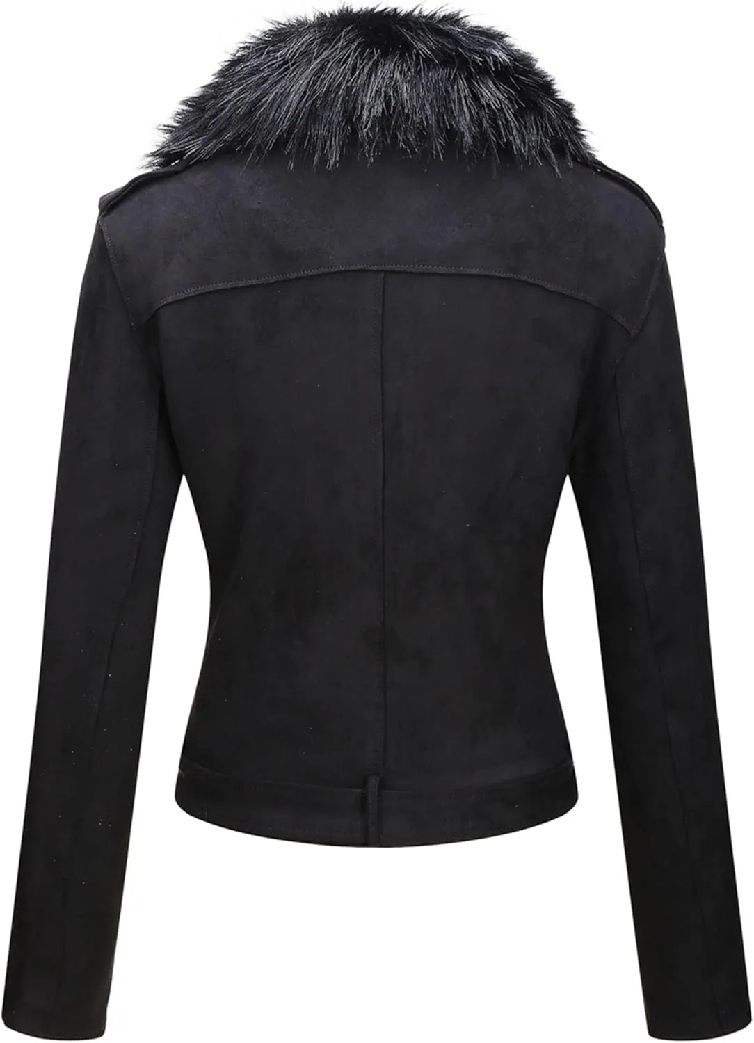Bellivera Women Faux Leather Suede Jacket Moto Biker Coat Sherpa-Lined Overcoat with Removable Belt