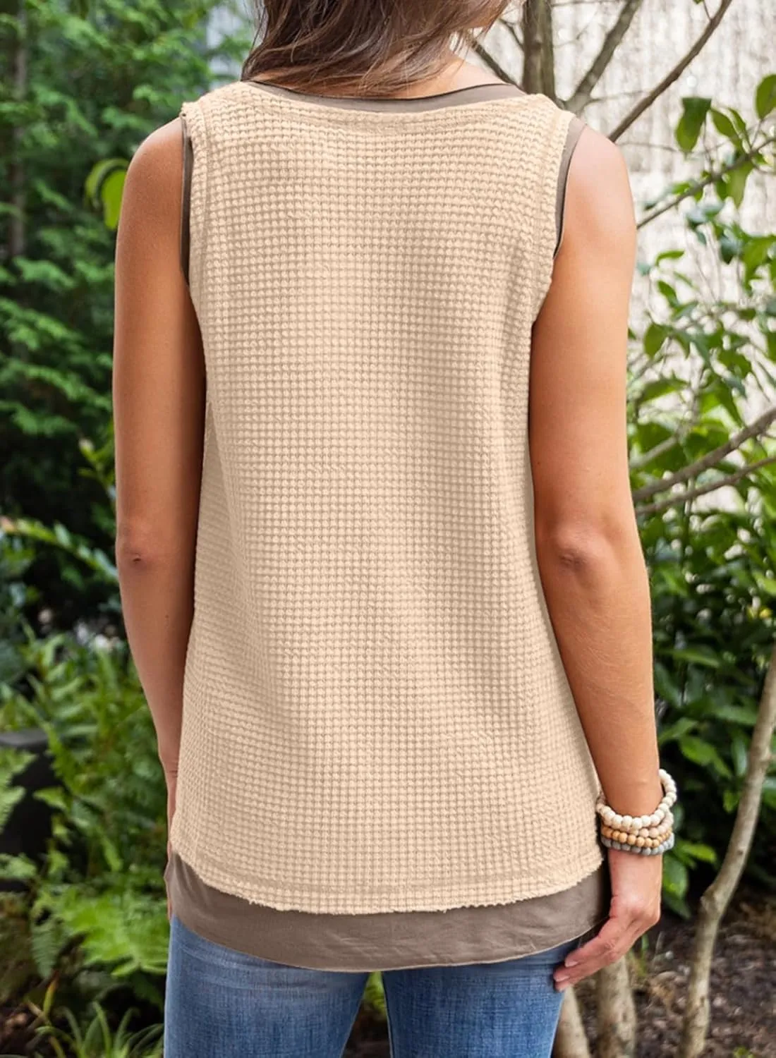 BLENCOT Women's Waffle Knit Summer Tank Top Casual Scoop Neck Sleeveless Loose Tunic Tops