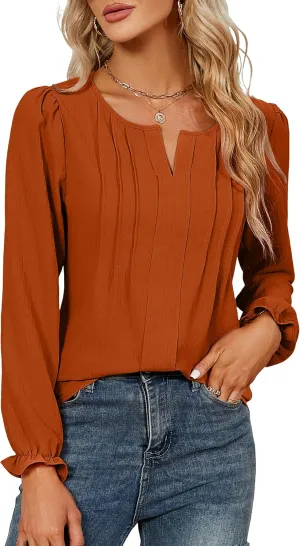 Blooming Jelly Womens Tops Dressy Casual Long Sleeve Shirts V Neck Chiffon Blouses Fall Clothes 2024