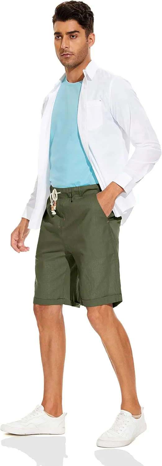 Boisouey Men's Linen Casual Classic Fit Short Summer Beach Shorts