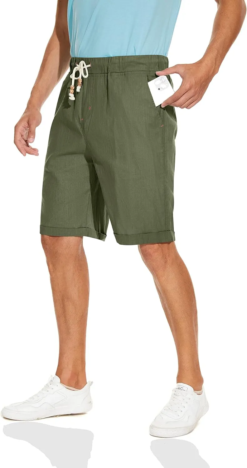 Boisouey Men's Linen Casual Classic Fit Short Summer Beach Shorts