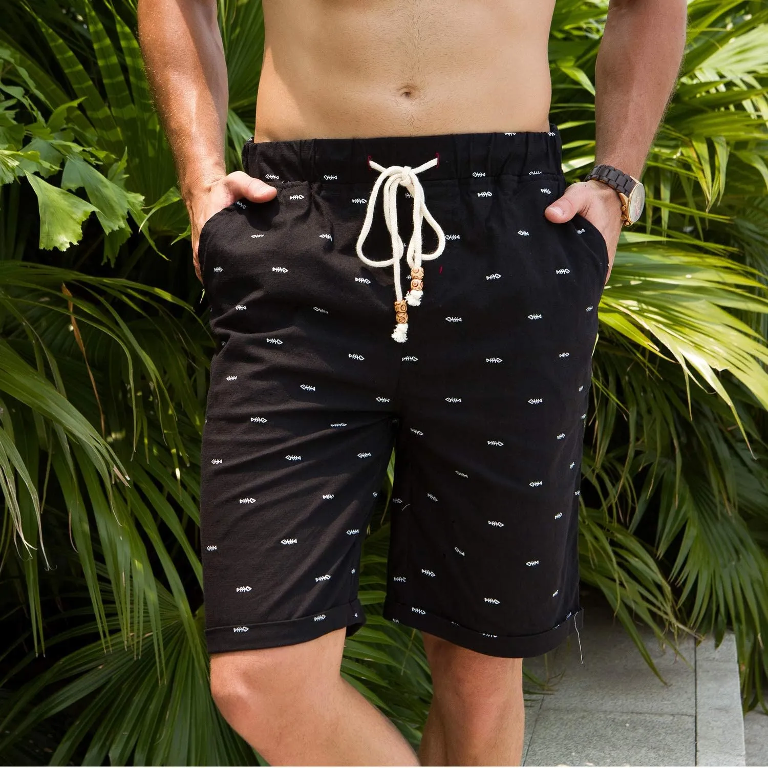 Boisouey Men's Linen Casual Classic Fit Short Summer Beach Shorts