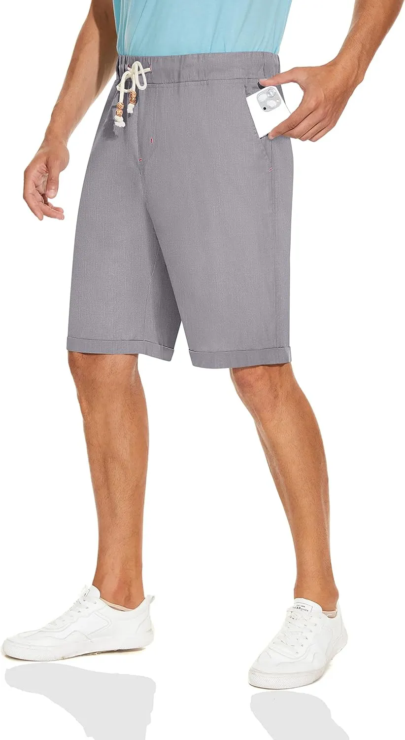 Boisouey Men's Linen Casual Classic Fit Short Summer Beach Shorts