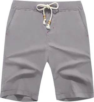Boisouey Men's Linen Casual Classic Fit Short Summer Beach Shorts