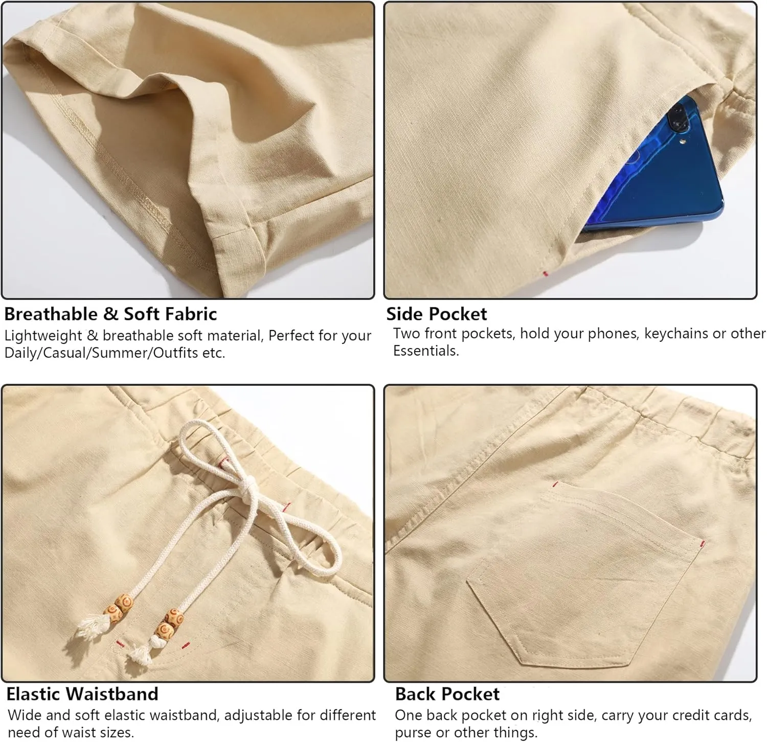 Boisouey Men's Linen Casual Classic Fit Short Summer Beach Shorts
