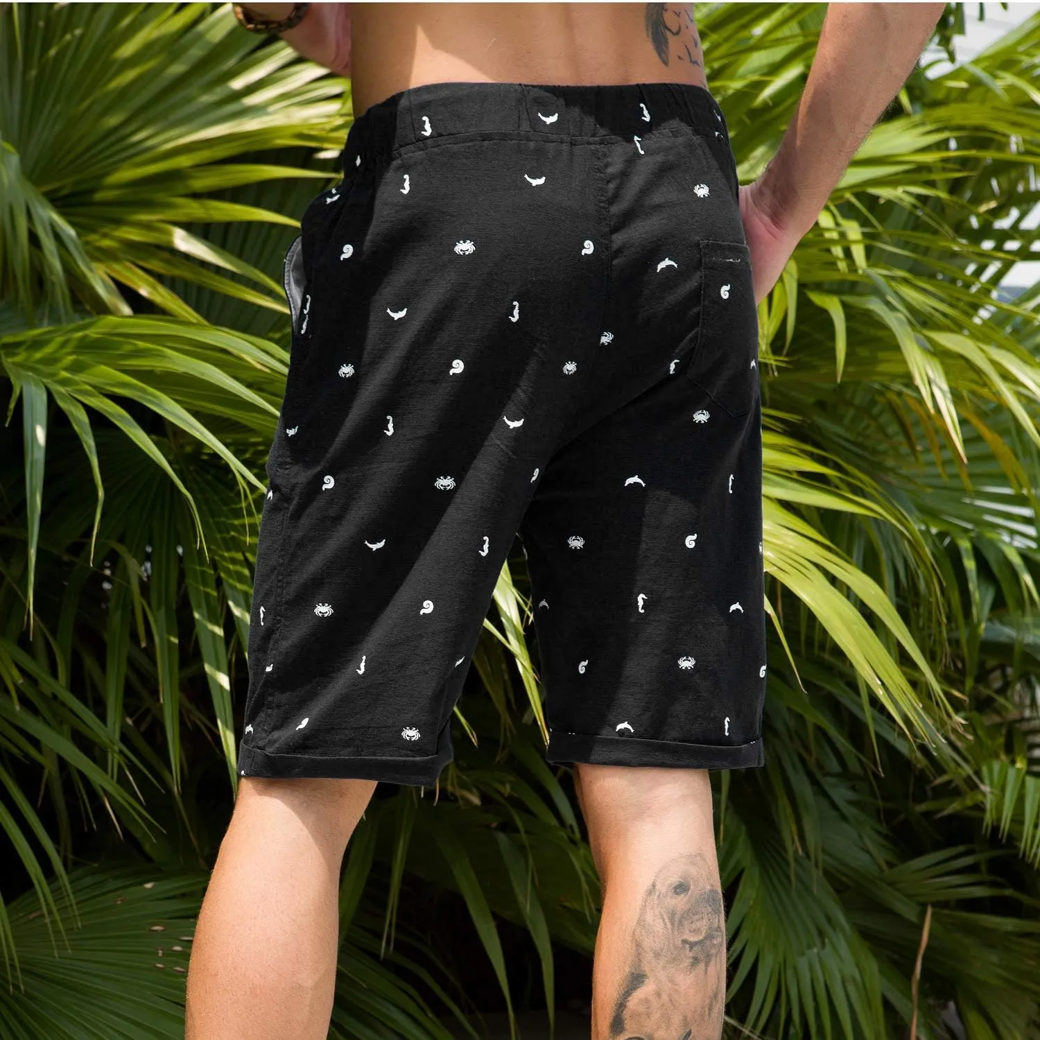 Boisouey Men's Linen Casual Classic Fit Short Summer Beach Shorts