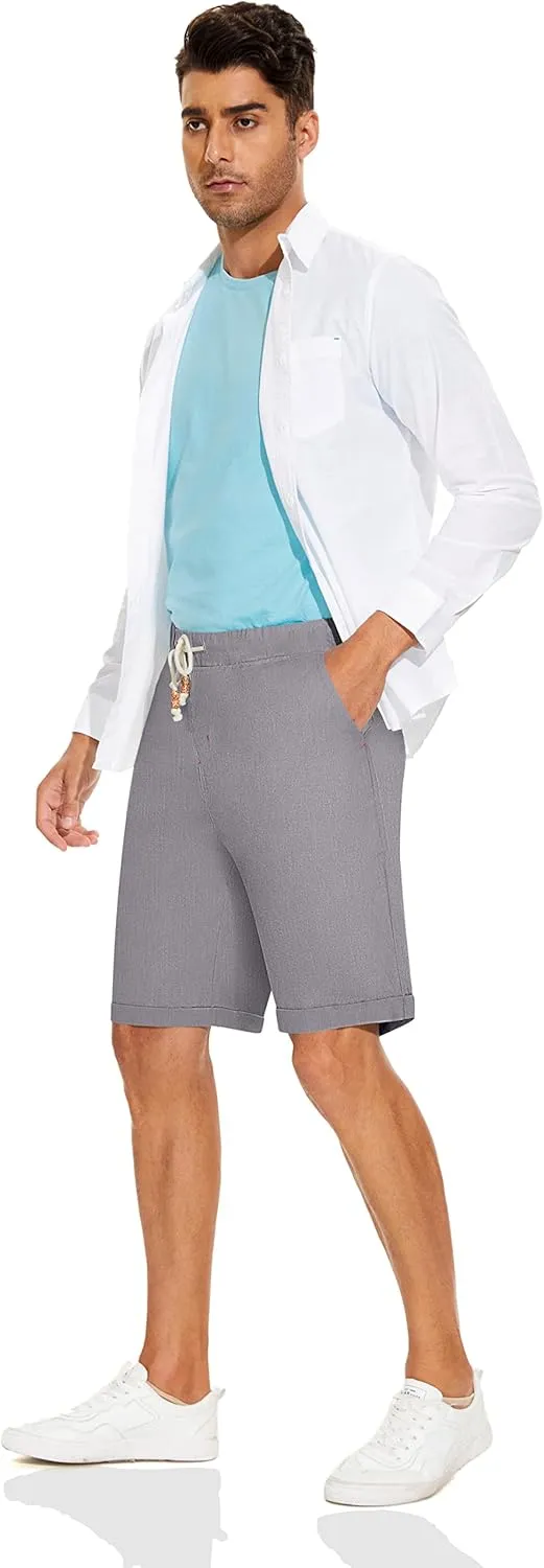 Boisouey Men's Linen Casual Classic Fit Short Summer Beach Shorts